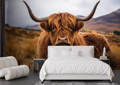 highland cow with horns Wall mural