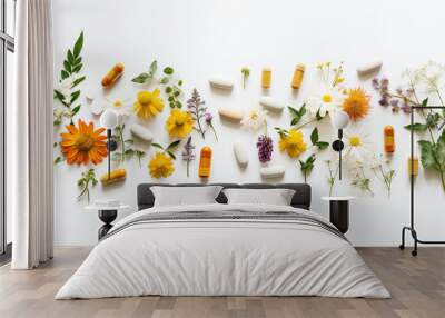 pills made of herbs and flowers Wall mural