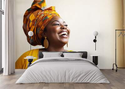 young pretty african american woman in headscarf happy smiling, lifestyle people concept close up Wall mural