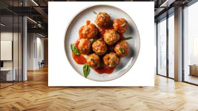 Turkey Meatballs With Marinara Sauce On White Plate, On Isolated Transparent Background, Png. Gluten-Free Dish.. Generative AI Wall mural