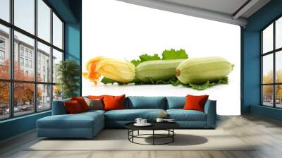 Two courgettes with leaves and flower. Wall mural