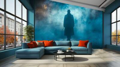 Victorian Sleuth Unveils Mystery in Misty London. Concept Victorian, Sleuth, Mystery, Misty London, Unveil Wall mural