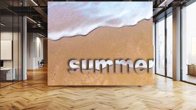 volumetric inscription summer on a squeak with a white wave Wall mural