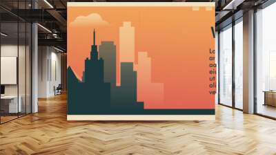 Warsaw city brutalism vector banner with skyline, cityscape. Poland capital town retro horizontal illustration, travel layout for web presentation, header, footer Wall mural