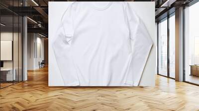 White monochrome Longsleeve ironed on white background, top view Wall mural