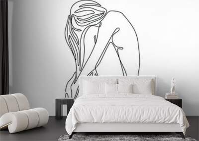 Woman abstract silhouette, girl single line on a white background, continuous line drawing, tattoo and logo design for a spa or beauty salon, isolated vector illustration.  Wall mural