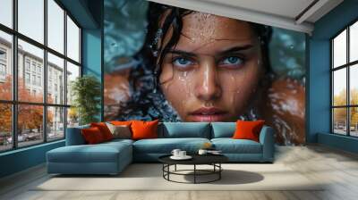 Woman emerging from cool water Wall mural