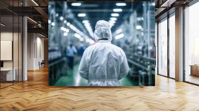 Worker In The Background Pharmaceuticals Plant. Worker Safety In Pharmaceuticals Plants, How Pharmaceuticals Production Can Impact Worker Wellbeing, Innovations In Pharmaceuticals Work Environment Wall mural