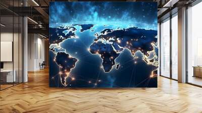 World map with network connections representing global business connections. Concept Global Business Connections, World Map, Networking, International Trade, Communication Wall mural