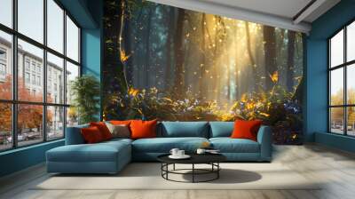 A magical forest with butterflies Wall mural