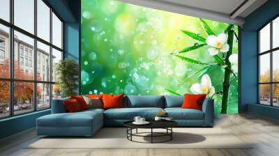 Blossoming bamboo in a lake Wall mural