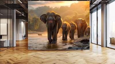 Elephant family in the wild Wall mural