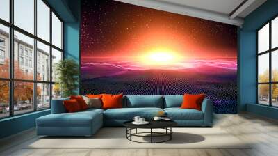 Futuristic digital sunrise Wall mural