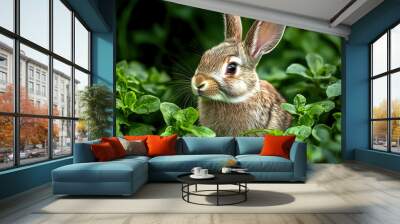 Gray rabbit in the grass Wall mural