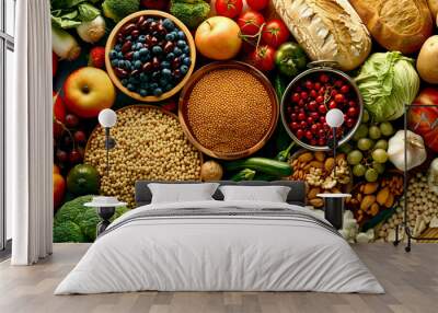 Healthy food top-down view Wall mural