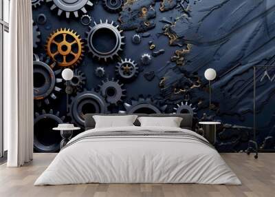 Iron gears on a black background Wall mural