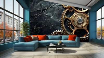 Iron gears on a black background Wall mural