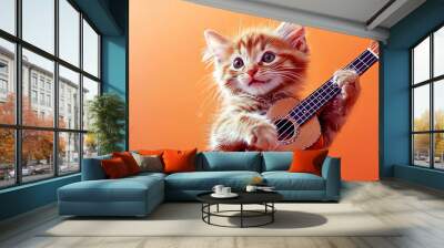 Kitten playing guitar Wall mural