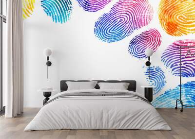 Multi-colored fingerprints on a white background Wall mural