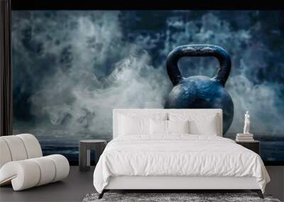 Sports kettlebell close-up on black background Wall mural