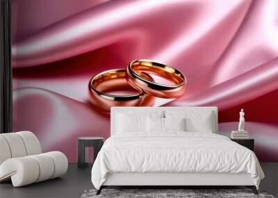 Wedding rings on a pink background Wall mural