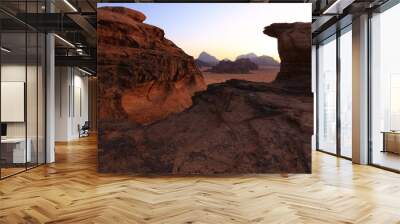 View of the mountains in Wadi Rum at sunrise, Jordan Wall mural