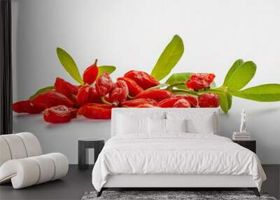 A striking presentation of fresh Goji berries isolated on a white background, highlighting superfoods in a clean layout. Wall mural