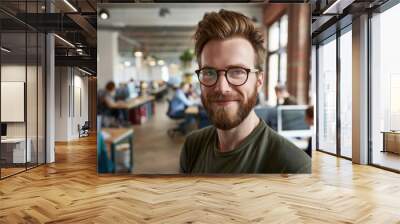 Beaming Man in Creative Office - Positive Energy, Professional Environment, Joyful Expression Wall mural