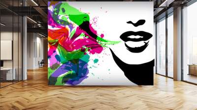 Speaking woman, fashion background concept Wall mural