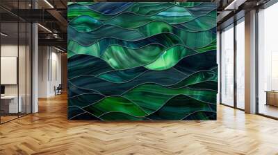 Green and Navy Palette Marquetry Texture, Abstract Wallpaper Concept Wall mural