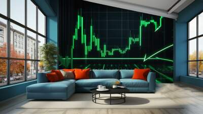 Trading Charts on a Display. Stockmarket online trading chart candlestick on crypto currency platform. Financial business graph chart analysis forex stock market graph background. Bitcoin Wall mural