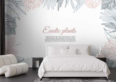 A border frame design decorated with floral tropical palm leaves and flowers Wall mural