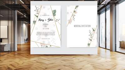 Botanical wedding invitation card template design, white and pink flowers. Vector template set. Wall mural