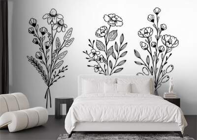 The set of hand drawn vector elements for your design. Leaves, swirls, floral elements. Wall mural