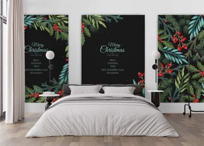 Vector Christmas Cards Set. Holiday Party Card Templates Design Wall mural