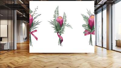 Vector flowers set. Colorful floral collection with leaves and flowers. Protea Flower bouquet. Wall mural