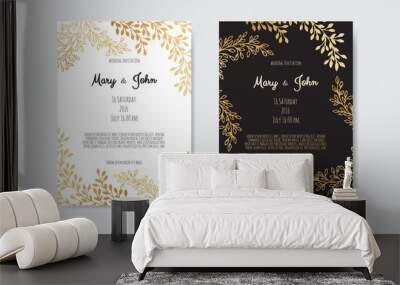 Vector invitation with gold floral elements. Luxury ornament template. greeting card, invitation design background. Wall mural