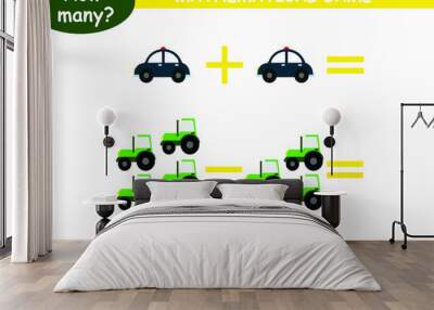 examples of addition and subtraction with cars. educational page with mathematical examples for children. Wall mural