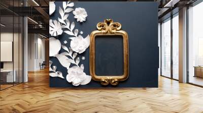 Gold frame on blue background Wall mural