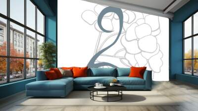 Hand-drawn vector number two with flower Wall mural