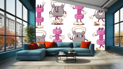 Retro groovy gym mascot characters Wall mural