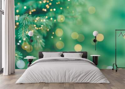 Christmas tree background with new year lights Wall mural