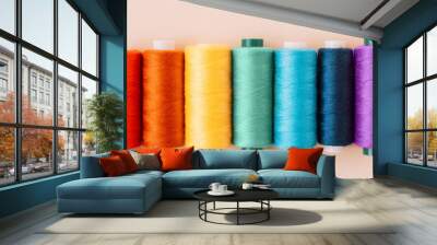 Close-up of colorful skeins of sewing thread. Wall mural