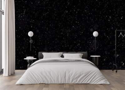 Night sky with brightly shining stars, white snow on black background Wall mural