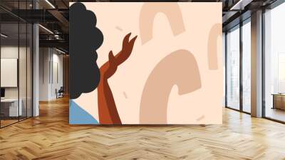 Hand drawn vector abstract flat stock graphic illustration with young black afro american beauty woman and copy space place isolated on color collage shape background. Wall mural