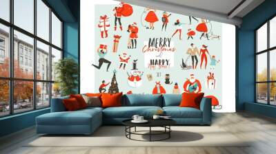 hand drawn vector abstract merry christmas and happy new year time big cartoon illustrations collect Wall mural