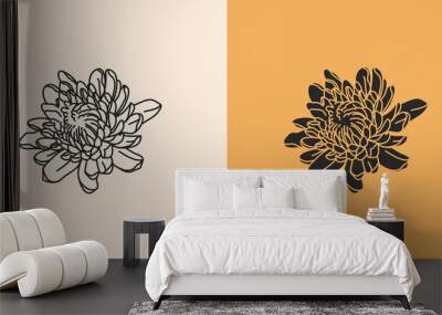 Hand drawn vector abstract stock flat graphic illustration with logo elements set,chrysanthemum autumn line flowers and silhouette,magic art in simple style for branding,isolated on color background Wall mural