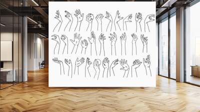 Womans hand collection line set bundle. Vector feminine Illustrations of female hands of different gestures. Lineart in a trendy minimalist style. Logo design, hand cream, nail Studio, posters,cards. Wall mural