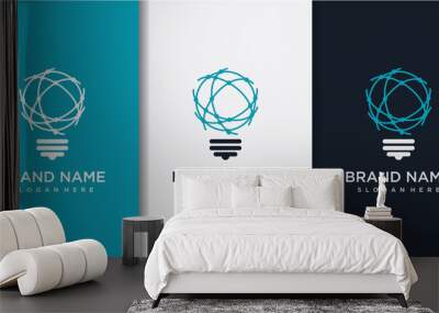 Modern Tech Bulb logo designs concept with business card Wall mural