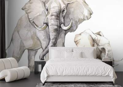 Watercolor elephant illustration set. African wild mammal clipart. Wall mural